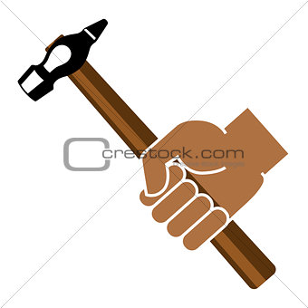 Hand holding hammer on a white background