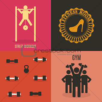 Flat design elements for gym and fitness, vector illustration.