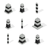 Set of protective barriers and road columns in 3D, vector illustration.