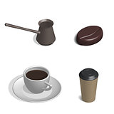 Coffee set in 3D, vector illustration.