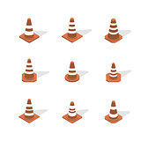 Cone sign road repair in 3D isometric style, vector illustration.