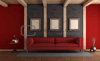 Red and gray elegant living room
