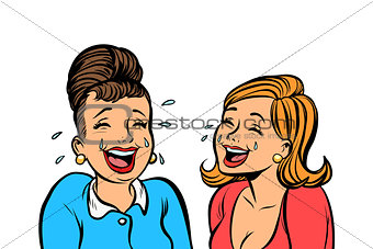 Joyful girlfriends women laugh isolate on white background
