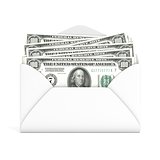 Dollars in envelope. Front view. 3D