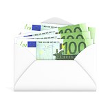 Euros in envelope. Front view. 3D