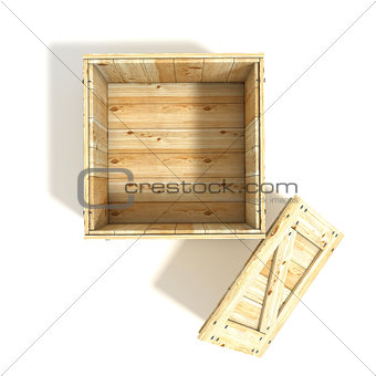 Opened wooden crate. Top view. 3D