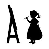Silhouette girl artist paints on canvas