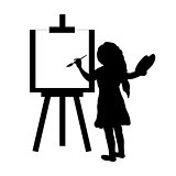 Silhouette girl artist paints on canvas