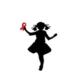 Silhouette girl with red ribbon in her hand