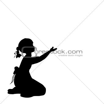 Silhouette girl sitting lap with hand up