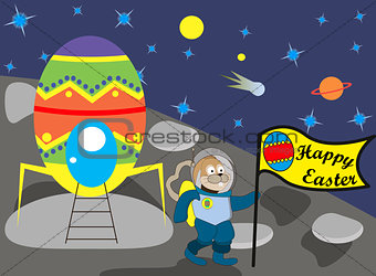 Easter bunny on the moon with the flag