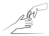 continuous line drawing of holding hands together