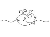 Continuous line drawing. Funny whale logo