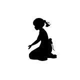Silhouette girl sitting lap with hand down