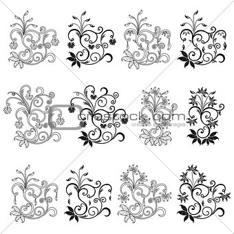 Set of twelve floral design elements