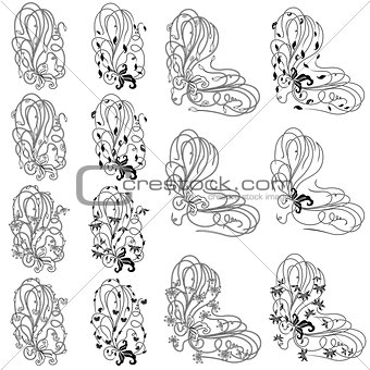 Set of fourteen floral design elements