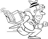 Cartoon stressed businessman running.