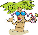 Cartoon Palm Tree Wearing Sunglasses and Holding a Drink