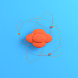 Atom on bright blue background