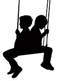 children on swing, silhouette vector