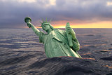 Statue of Liberty sinking in the ocean