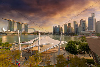 Singapore City Skyline by Marina Bay Sunset