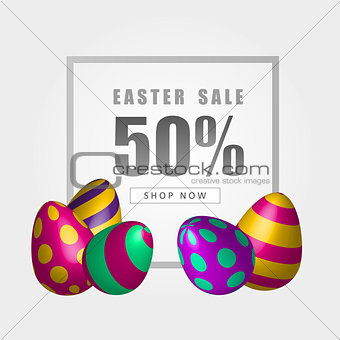 Easter sale banner with beautiful colorful eggs. Vector Spring illustration.