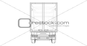 Large truck with a semitrailer. Template for placing graphics. 3d rendering.