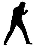 Black silhouette of an athlete boxer on a white background