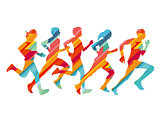 Group of colorful runners, illustration