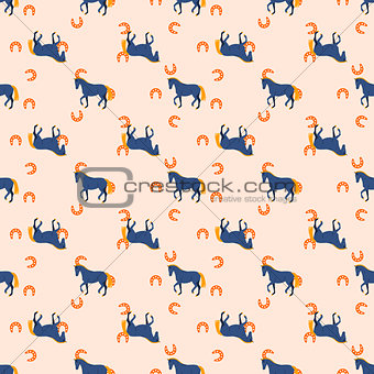 Horse and horseshoe seamless peach color pattern.