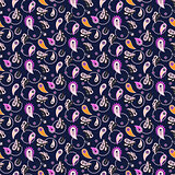 Paisley indian purple pink seamless vector pattern.