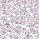 Handdrawn flower dense pink line seamless pattern.
