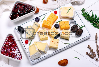  pieces of camembert cheese, roquefort, cheddar and brie 