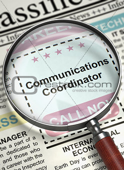 Communications Coordinator Job Vacancy. 3D.