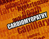 Modern medical concept: Cardiomyopathy on Yellow Brickwall .