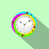 Clock flat icon. World time concept. Business background. Internet marketing. colorful clock