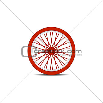 Bicycle wheel in red design with shadow