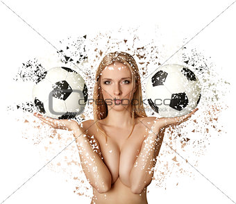 Collapsing and blowing woman and balls