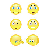 Set of smiley face icons or yellow emoticons