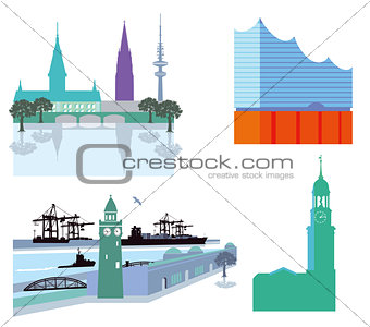 Hamburg cityscape with harbor