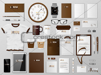 Corporate Branding identity template brown design. Modern realistic Stationery mockup. Business style stationery and documentation. Vector illustration