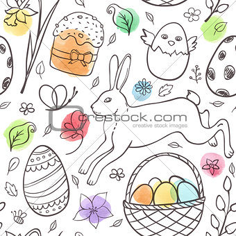 Hand drawn Easter pattern with rabbit
