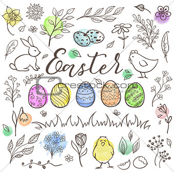 Hand drawn Easter doodle elements