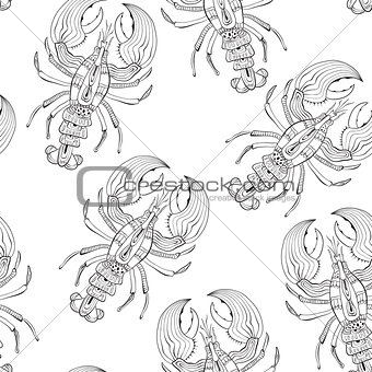 Vector Seamless Pattern with Lobsters