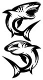 two monochrome vector illustrations with different sharks