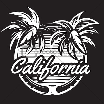 Monochrome pattern with two palm trees and coast. Vector illustration