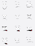Funny cartoon faces in different poses and feelings