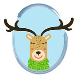 illustration of cute cartoon deer into circle frame