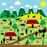 Countryside scene with pictograms